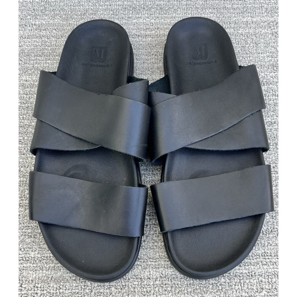 Bruno Magli Men's Sicily Black Leather Strap Slide Sandals Men's Size 13 US NEW